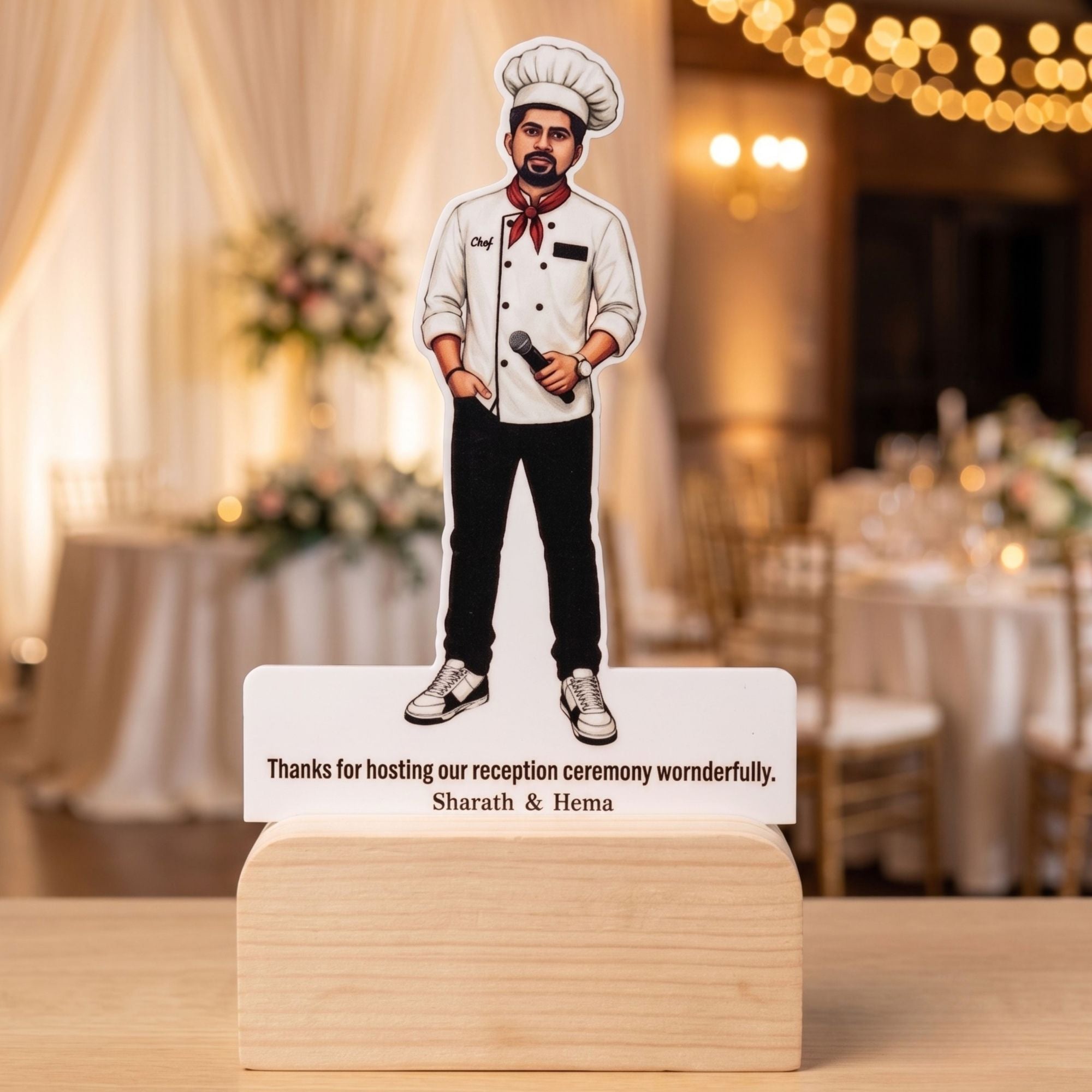 Shayona Gift Shop Personalized Chef & Event Host Caricature Wooden Standee | Custom  photo Frame Gift for Masterchef, Anchor & Caterer
