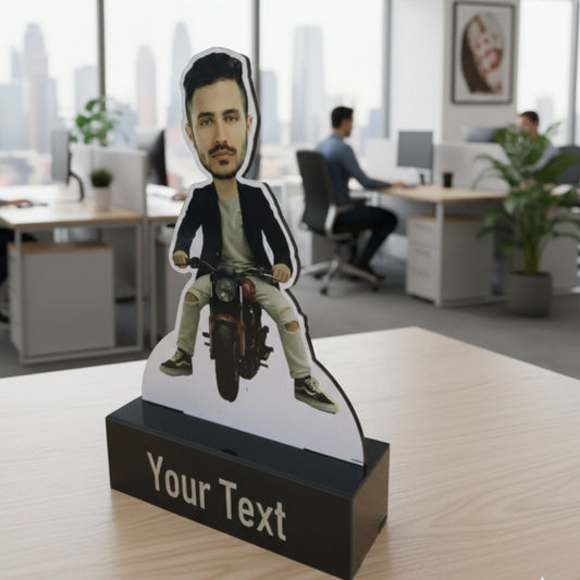 Shayona Gift Shop-Custom Face Biker Caricature Standee – Personalized Motorcycle Rider Acrylic Cutout Figure – Unique Office Desk Decor & Birthday Gift for Men