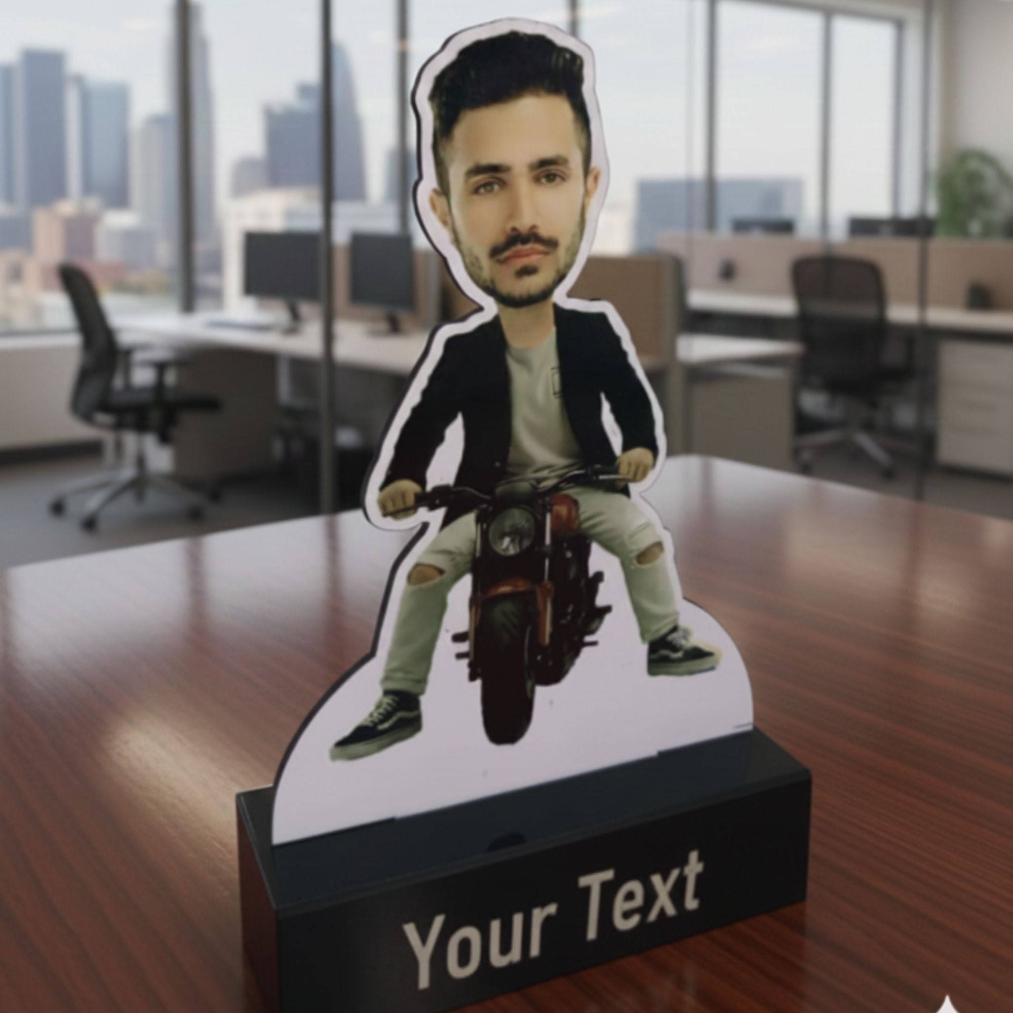 Shayona Gift Shop-Custom Face Biker Caricature Standee – Personalized Motorcycle Rider Acrylic Cutout Figure – Unique Office Desk Decor & Birthday Gift for Men