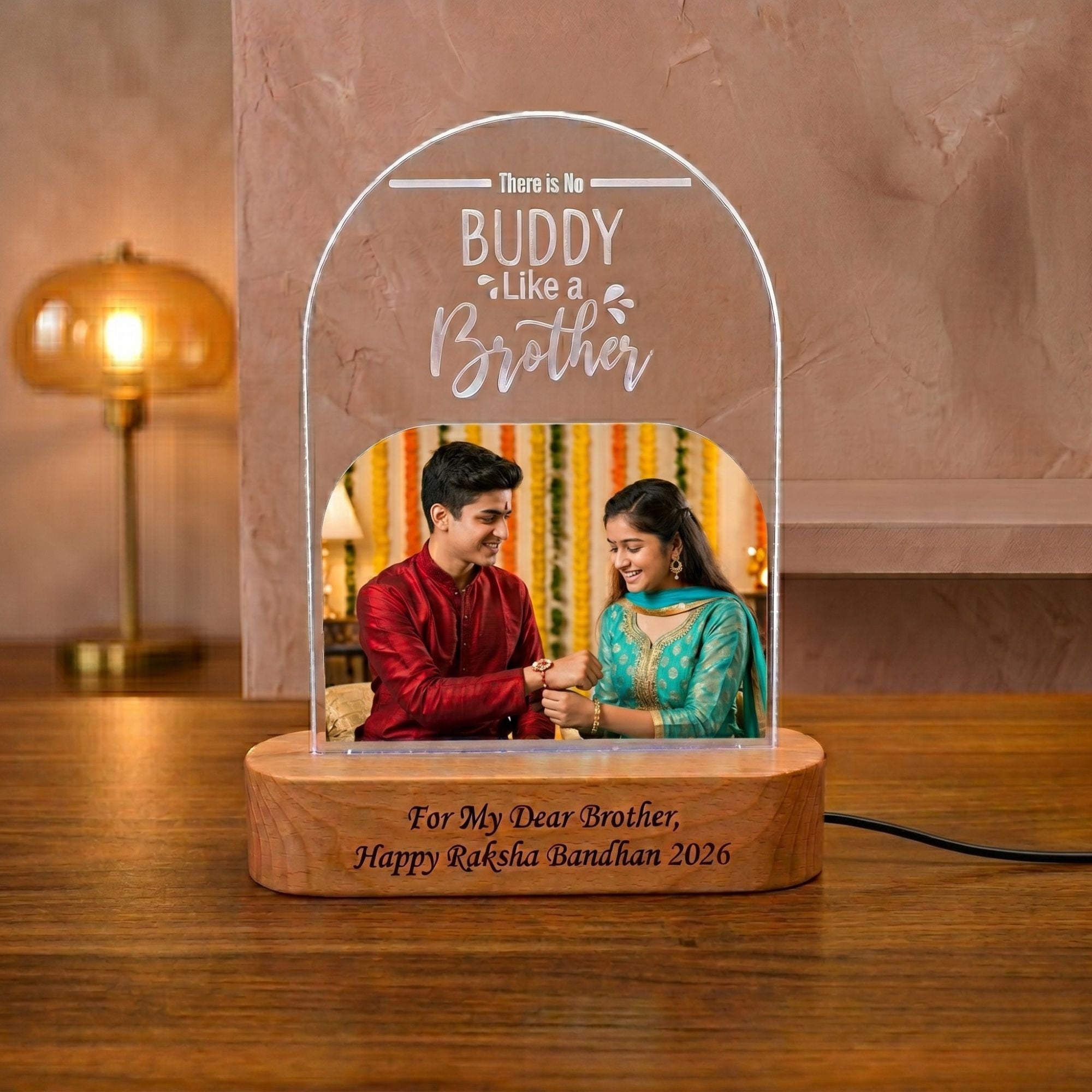 SHAYONA Raksha Bandhan Personalized 3D Illusion Digital UV Photo LED Night Lamp, Rakhi Gift for Brother, bhaibeej, Sister or Siblings - Multicolor with Remote Control 28x18 cm