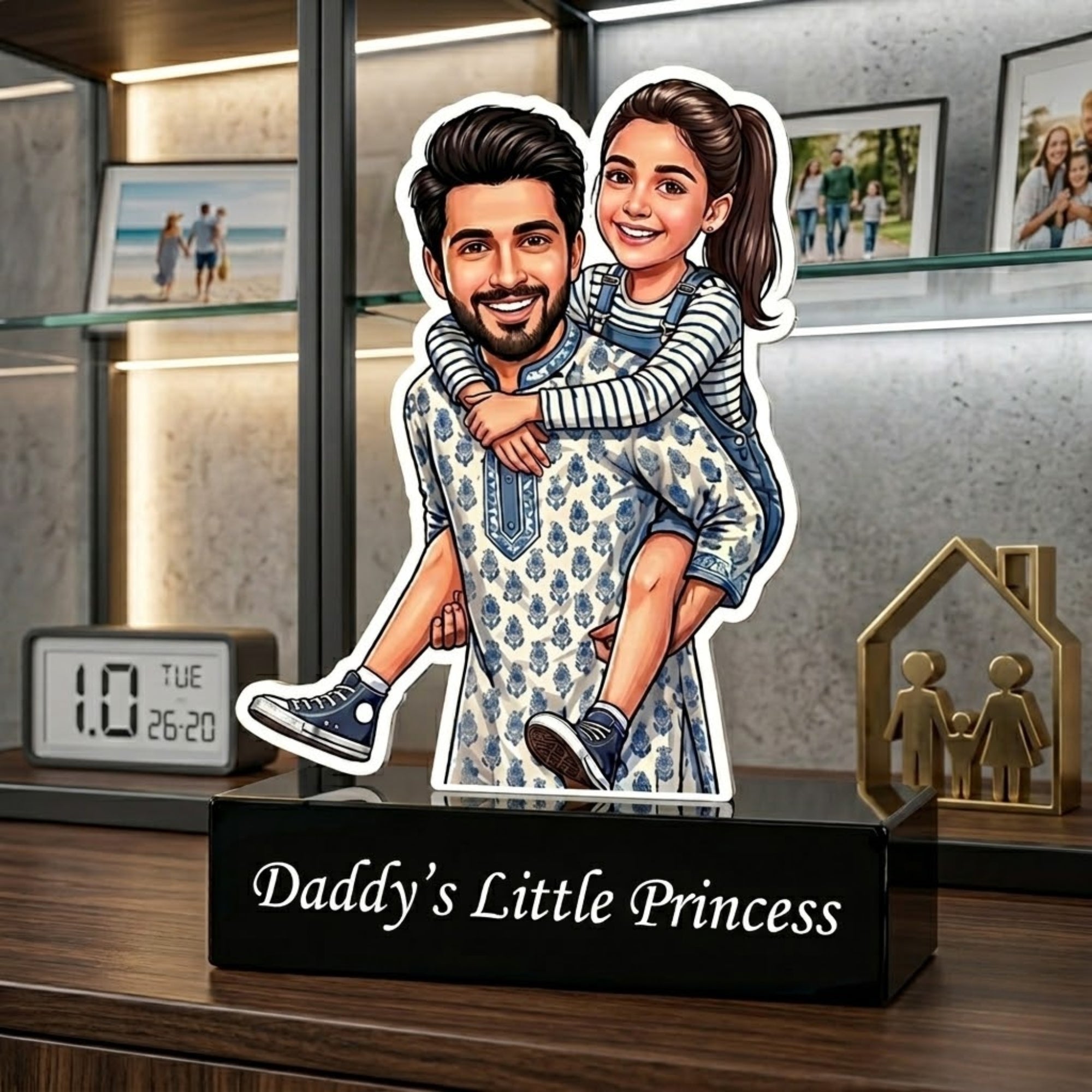 Shayona Gift Shop-Custom Father's Day Acrylic Caricature Standee – Personalized "Daddy's Little Princess" Photo Cutout, Unique Birthday Gift for Dad from Daughter, Custom Cartoon Portrait Desk