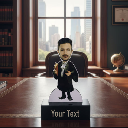Shayona Gift Shop-Custom Lawyer Caricature Photo Standee - Personalized Advocate Acrylic Cutout, Bespoke Judge & Legal Professional Gift with Engraved Name Base, Law Office Decor