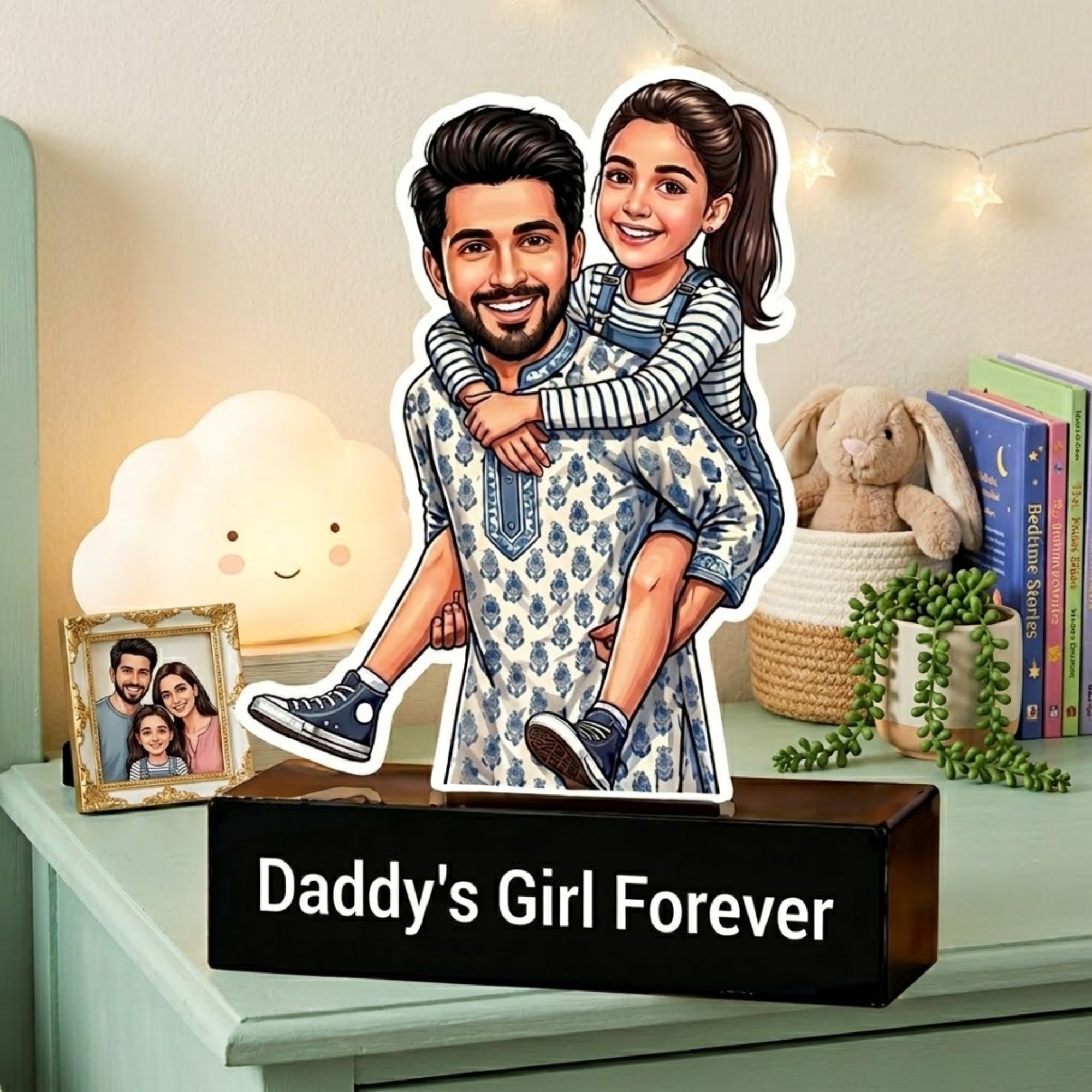 Shayona Gift Shop-Custom Father's Day Acrylic Caricature Standee – Personalized "Daddy's Little Princess" Photo Cutout, Unique Birthday Gift for Dad from Daughter, Custom Cartoon Portrait Desk