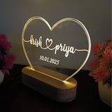 Shayona Gift Shop-Personalized Heart-Shaped Warm LED Night Light | Custom Couple Name & Special Date Engraved Acrylic Lamp with Wooden Base | Romantic Gift for Anniversary, Birthday & Valentine's Day