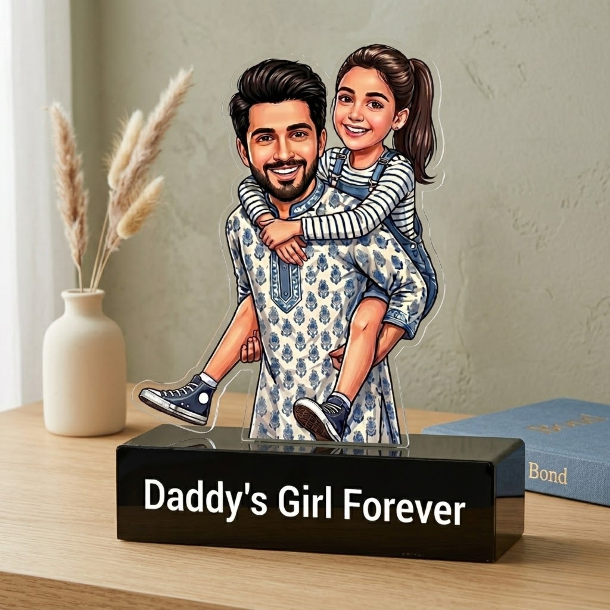 Shayona Gift Shop-Custom Father's Day Acrylic Caricature Standee – Personalized "Daddy's Little Princess" Photo Cutout, Unique Birthday Gift for Dad from Daughter, Custom Cartoon Portrait Desk