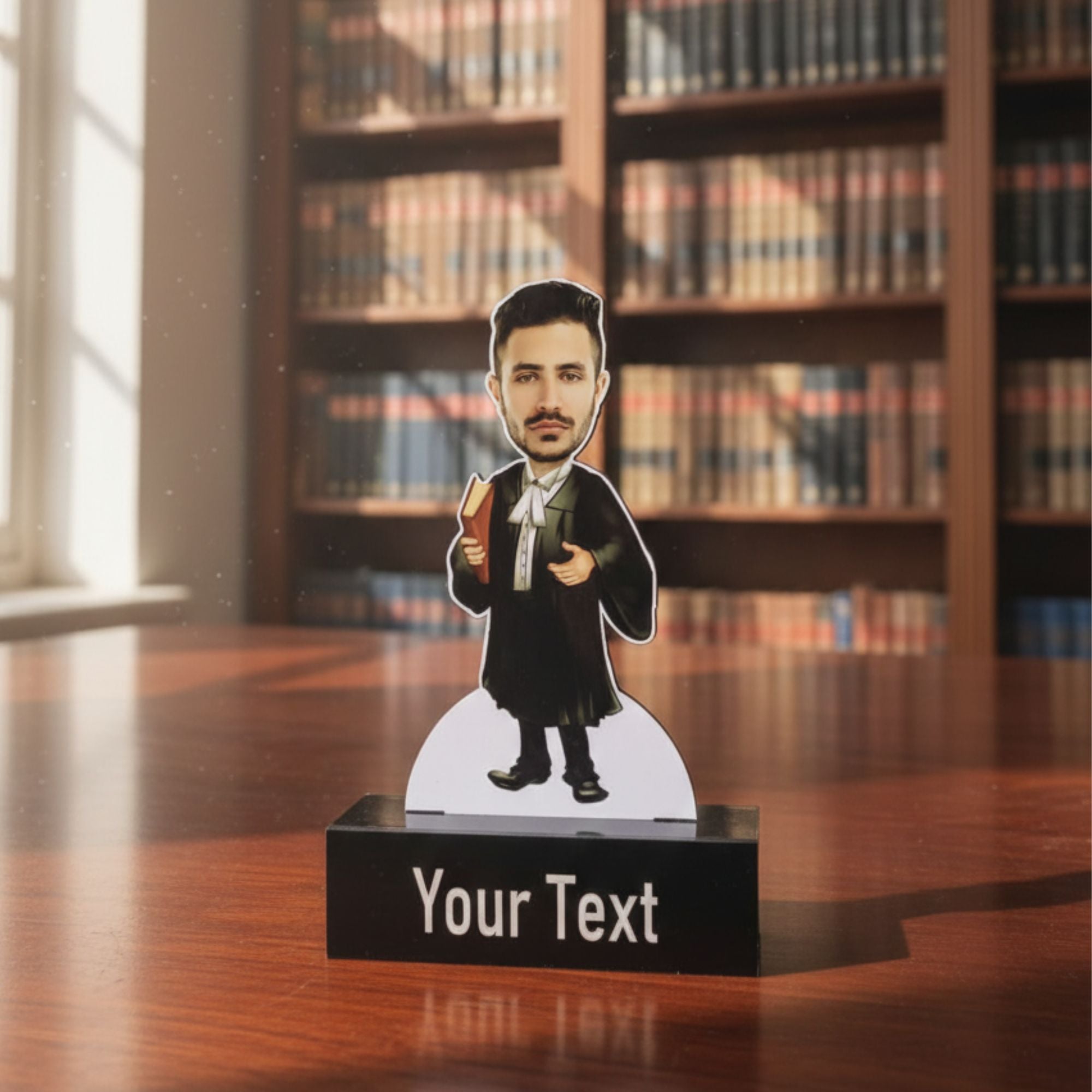 Shayona Gift Shop-Custom Lawyer Caricature Photo Standee - Personalized Advocate Acrylic Cutout, Bespoke Judge & Legal Professional Gift with Engraved Name Base, Law Office Decor
