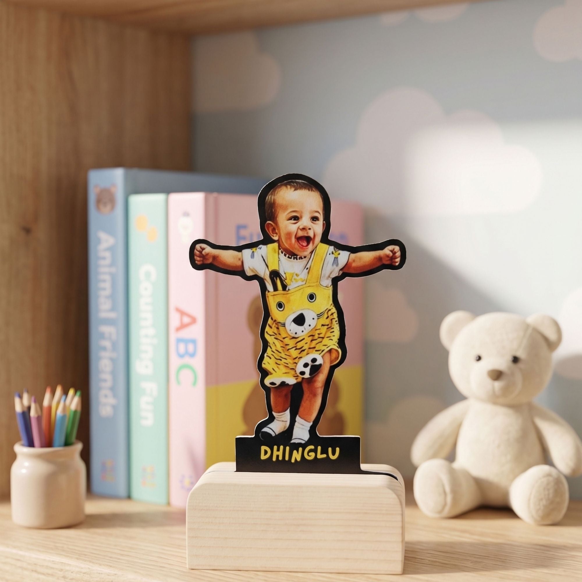 Shayona Gift Shop-Personalized Baby Photo Cutout Standee with Name | Custom Kids Tabletop Wooden Acrylic Frame Gift for Birthday & Milestones