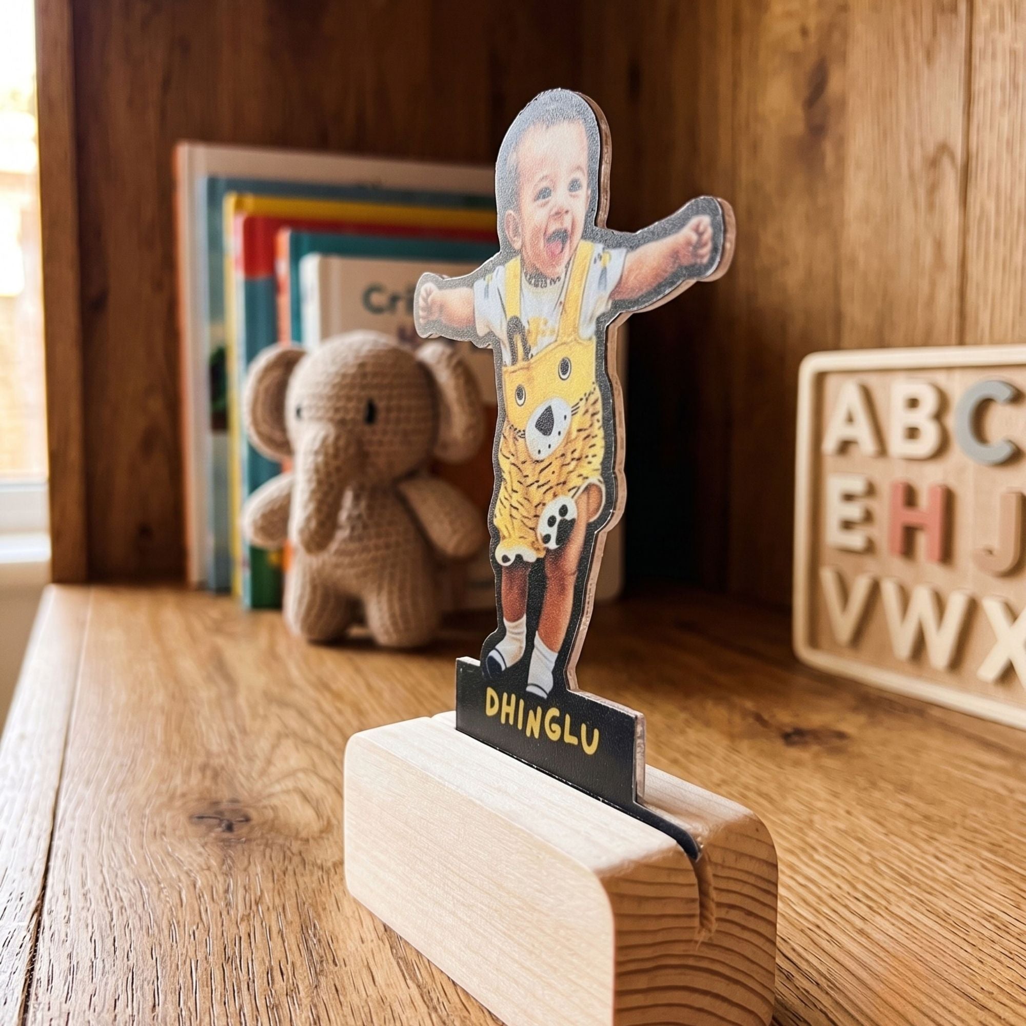 Shayona Gift Shop-Personalized Baby Photo Cutout Standee with Name | Custom Kids Tabletop Wooden Acrylic Frame Gift for Birthday & Milestones