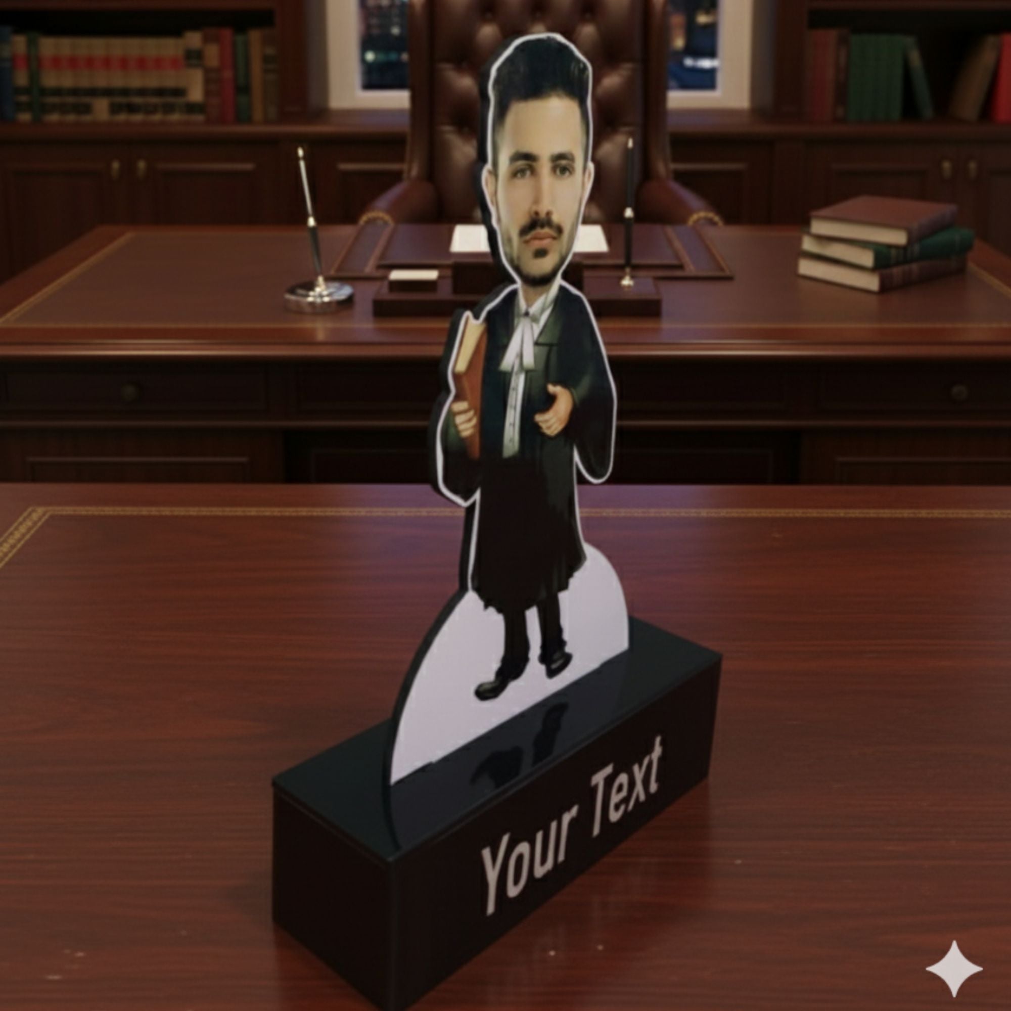 Shayona Gift Shop-Custom Lawyer Caricature Photo Standee - Personalized Advocate Acrylic Cutout, Bespoke Judge & Legal Professional Gift with Engraved Name Base, Law Office Decor
