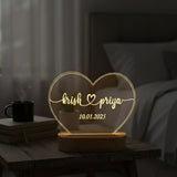 Shayona Gift Shop-Personalized Heart-Shaped Warm LED Night Light | Custom Couple Name & Special Date Engraved Acrylic Lamp with Wooden Base | Romantic Gift for Anniversary, Birthday & Valentine's Day