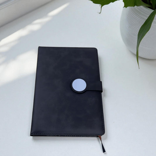 Shayona Executive Black Leather Notebook with Round Magnetic Closure | Premium Office Diary for Professionals, Journaling & Corporate Gifts