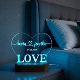 Shayona Gift Shop-Personalized Heart LOVE Couple LED Acrylic Night Light – Custom Engraved Name & Date Glowing Lamp with Wooden Base, Romantic Anniversary, Wedding & Valentine’s Day Gift