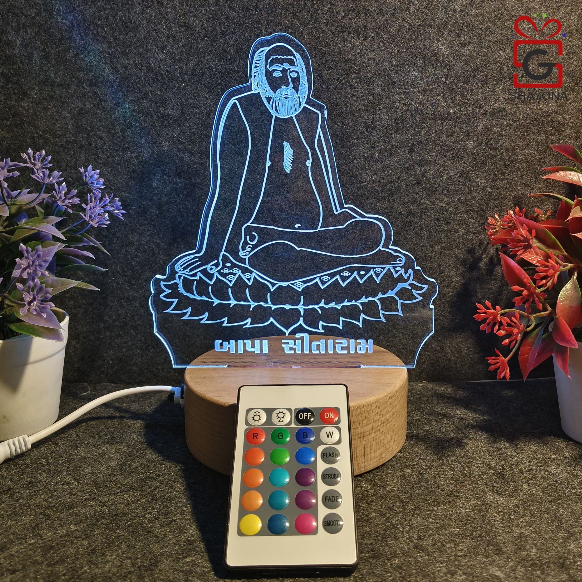 Shayona Bapa Sitaram 3D Illusion LED Acrylic Table Top Night Lamp- Multi Color