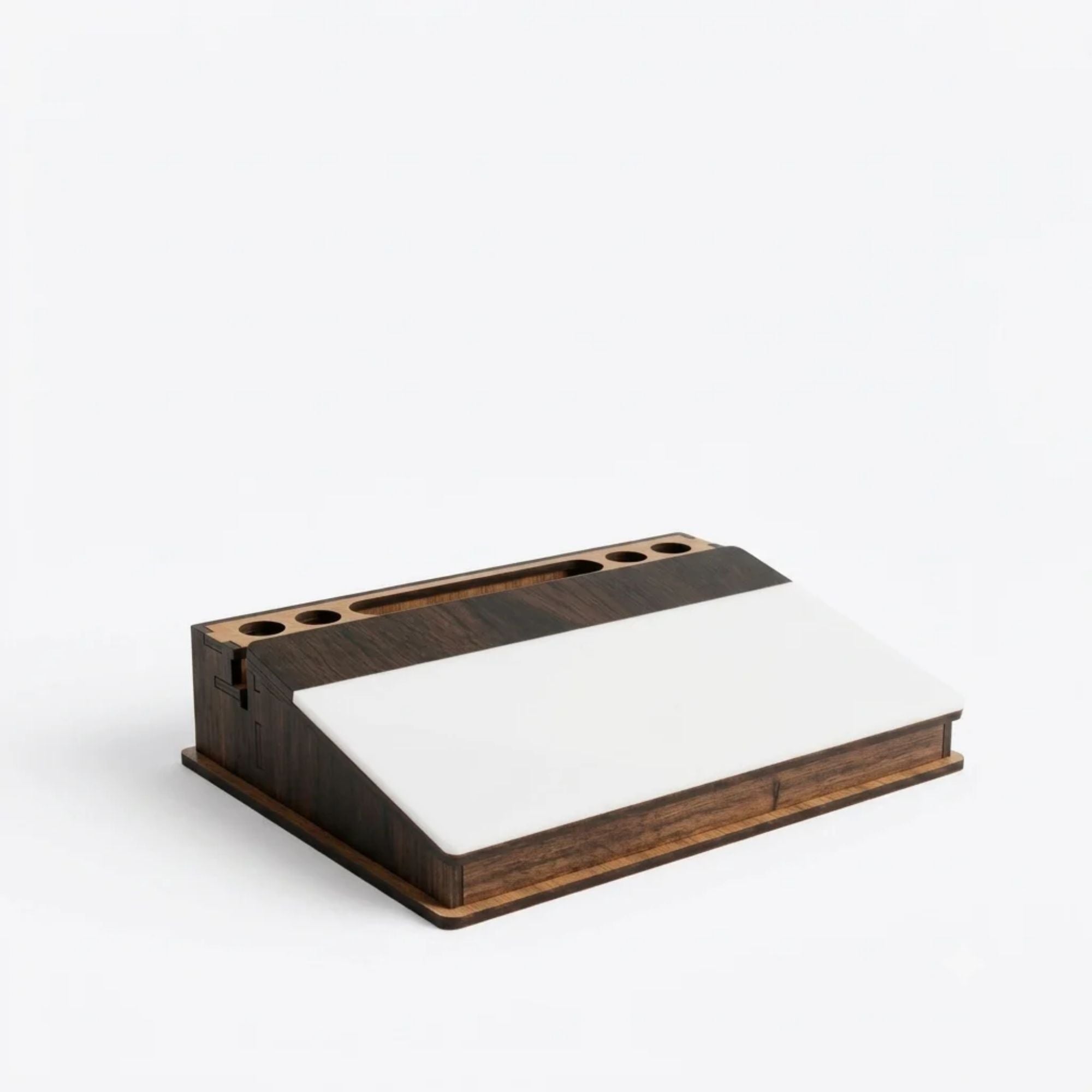 Premium Wooden Desktop Memo Board & Organizer with Angled Dry Erase Surface, Pen Slots, and Mobile Stand