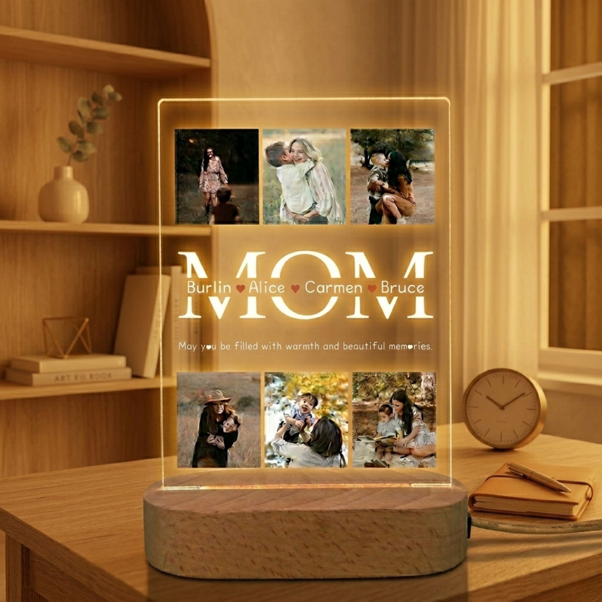 Shayona Gift Shop Custom Photo LED Night Light for Mom – Personalized Acrylic Lamp with Family Pictures & Names, Heartwarming Gift for Mother’s Day, Birthday or Home Decor