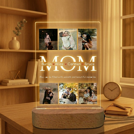 Shayona Gift Shop Custom Photo LED Night Light for Mom – Personalized Acrylic Lamp with Family Pictures & Names, Heartwarming Gift for Mother’s Day, Birthday or Home Decor