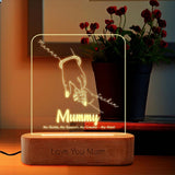 Shayona Gift Shop-Personalized LED Acrylic Night Light for Mom – “Mummy” Engraved Lamp with Hand-Holding Design, Wooden Base Night Lamp, Unique Mother’s Day Gift, Birthday Gift for Mom, Decorative Bedside Light, “Love You Mom” Keepsake Lamp