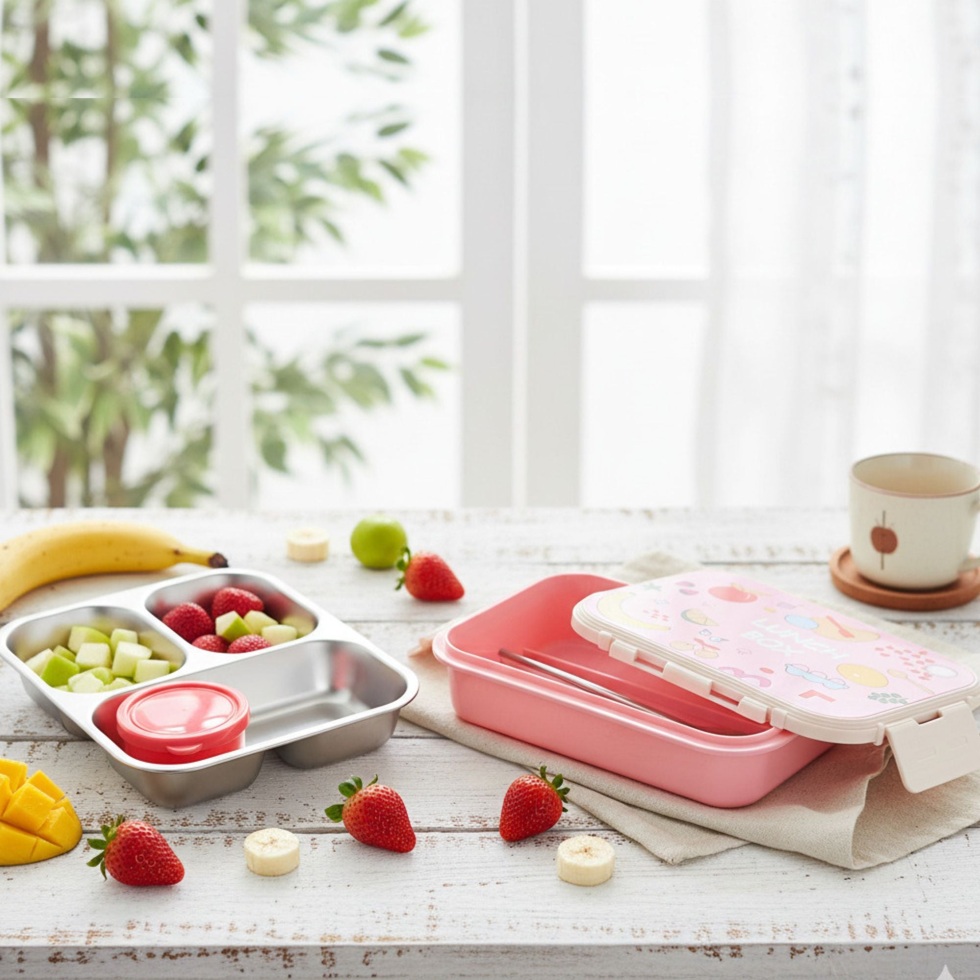 Shayona Kids Lunch Box with Customized Name Stainless Steel Tray | 4-Compartment Tiffin for School, Picnic & Travel | Leak-Proof, BPA-Free, Durable Food Container