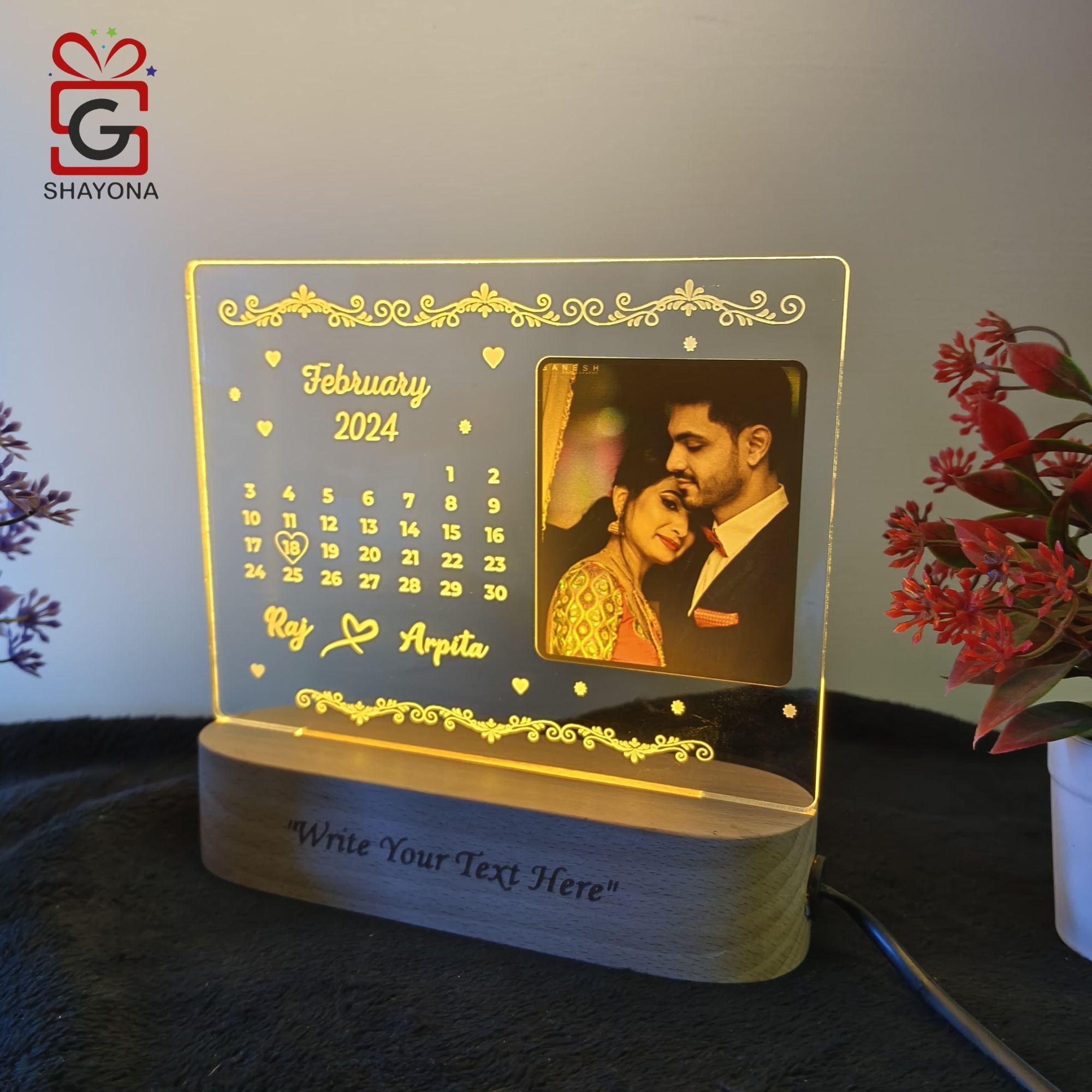 Shayona Customized/Personalized 3D Illusion Calendar Photo Frame With Name Date And Photo | Best wedding / Marriage anniversary Gift For Couple, Husband or Wife