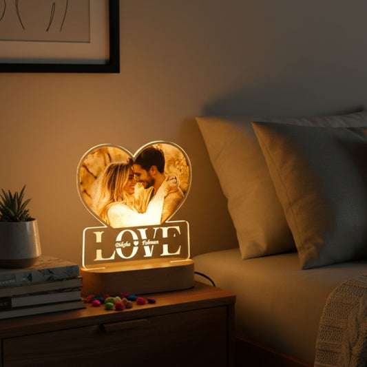 Shayona Gift Shop-Personalized Heart-Shaped LED Photo Lamp with Names | Custom Romantic Night Light Gift for Couples | LOVE Acrylic Table Lamp for Anniversary, Birthday, Valentine's Day