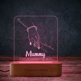 Shayona Gift Shop-Personalized LED Acrylic Night Light for Mom – “Mummy” Engraved Lamp with Hand-Holding Design, Wooden Base Night Lamp, Unique Mother’s Day Gift, Birthday Gift for Mom, Decorative Bedside Light, “Love You Mom” Keepsake Lamp