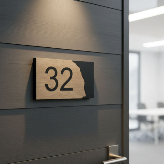 Shayona Personalized Modern House Number Sign  - Premium Wood & Black Layered Address Plate - Weather Resistant