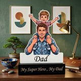 Shyona Gift Shop-Custom Father’s Day Cartoon Portrait Acrylic Plaque – Personalized Dad and Son Keepsake Trophy with Engraved Base, "My Father Is My Backbone" Unique Gift for Dad, Birthday & Anniversary Desk Decor