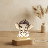 Shayona Gift Shop--3D Illusion Baby Ganesha LED Night Light with Wooden Base