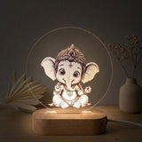 Shayona Gift Shop--3D Illusion Baby Ganesha LED Night Light with Wooden Base