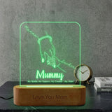 Shayona Gift Shop-Personalized LED Acrylic Night Light for Mom – “Mummy” Engraved Lamp with Hand-Holding Design, Wooden Base Night Lamp, Unique Mother’s Day Gift, Birthday Gift for Mom, Decorative Bedside Light, “Love You Mom” Keepsake Lamp