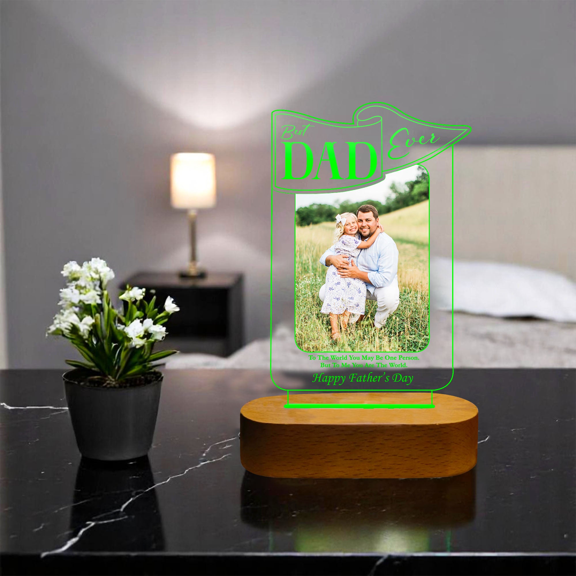 Shayona Gift Shop-Best Dad Ever – Personalized LED Acrylic Lamp with Photo | Wooden Base | Father’s Day/Birthday Gift for Dad