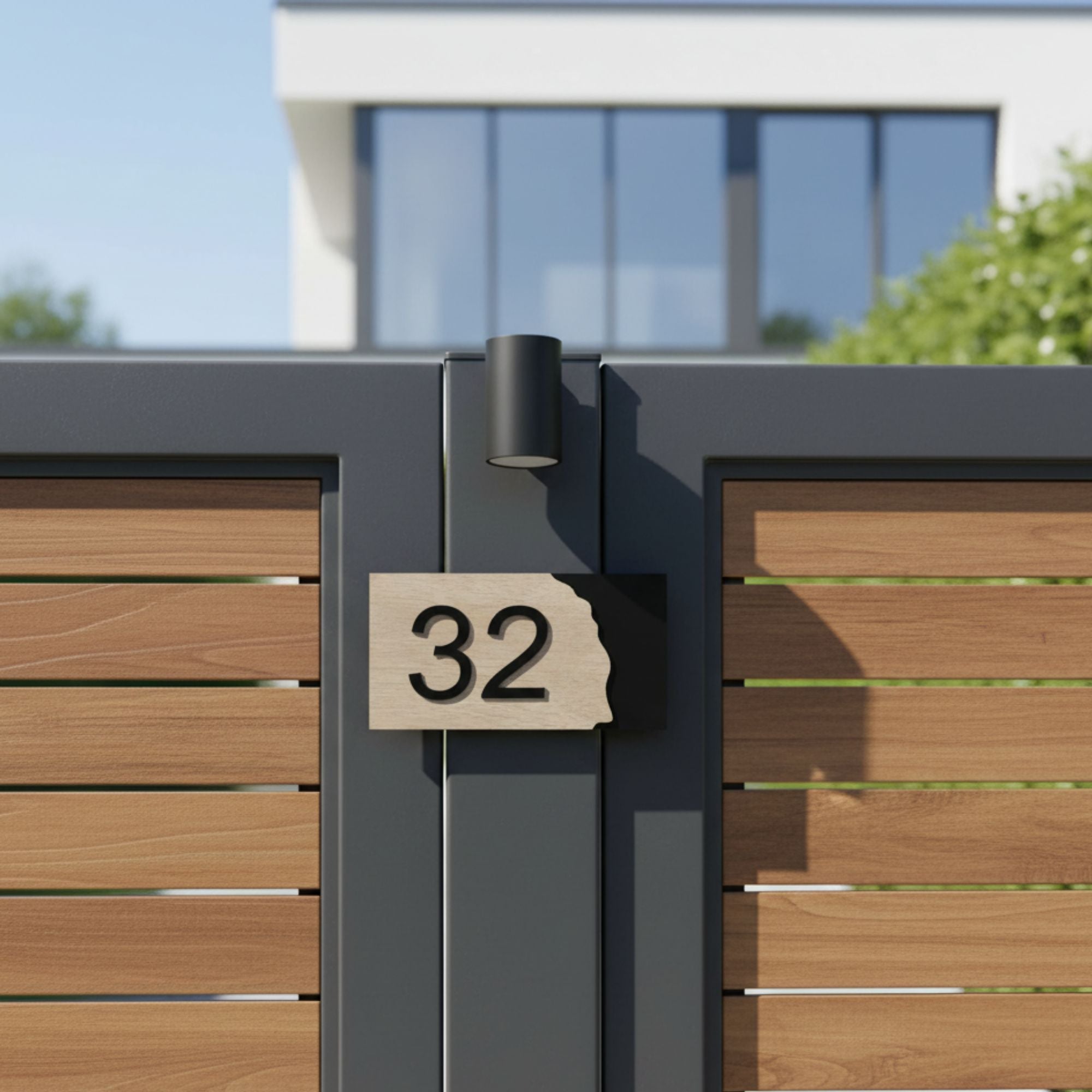 Shayona Personalized Modern House Number Sign  - Premium Wood & Black Layered Address Plate - Weather Resistant
