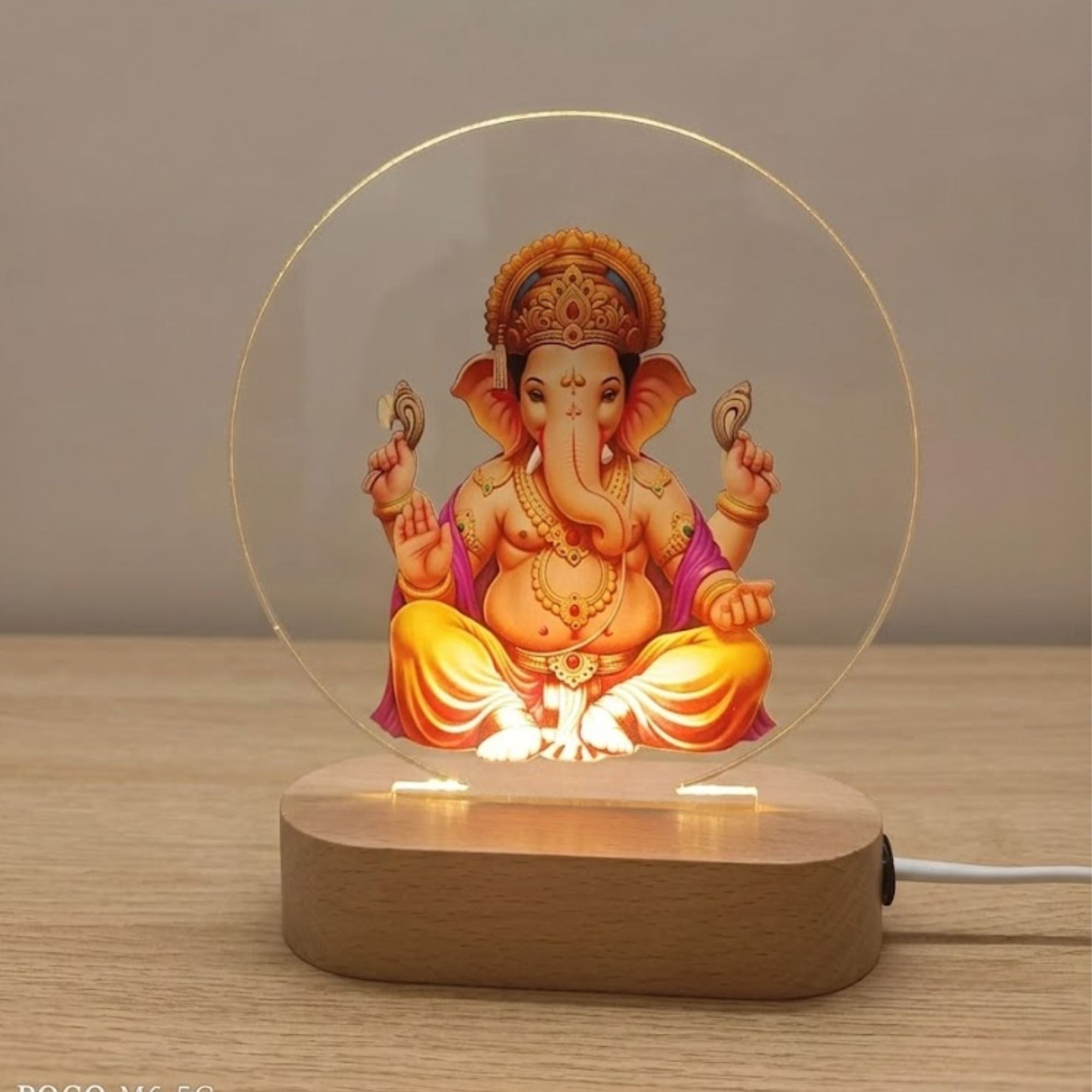 Divine Lord Ganesha 3D Illusion LED Lamp | Colorful Acrylic Night Light with Wooden Base