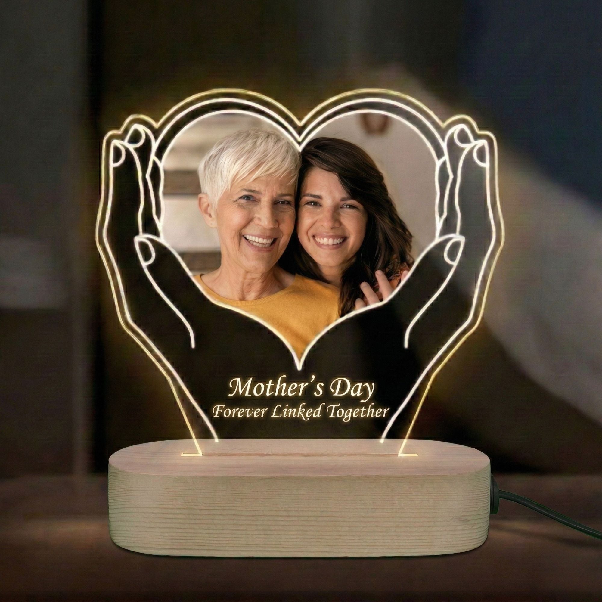 Shayona Gift Shop Personalized Women’s Day Heart Hands LED Photo Lamp Custom Picture Night Light “Forever Linked Together” Gift for Mom Daughter Wife Grandma Birthday Mother’s Day Keepsake Decor