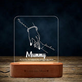 Shayona Gift Shop-Personalized LED Acrylic Night Light for Mom – “Mummy” Engraved Lamp with Hand-Holding Design, Wooden Base Night Lamp, Unique Mother’s Day Gift, Birthday Gift for Mom, Decorative Bedside Light, “Love You Mom” Keepsake Lamp