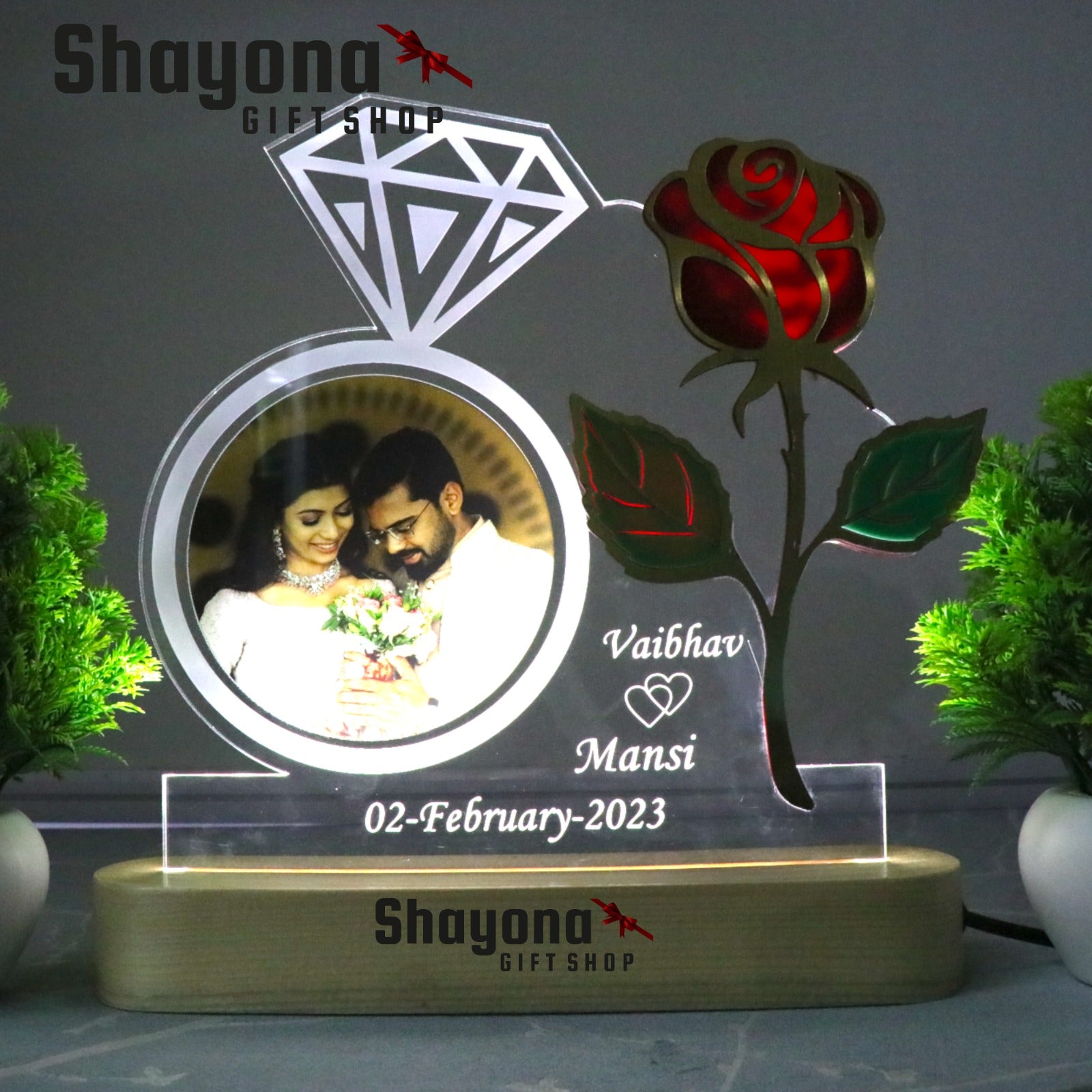Shayona  Personalized 3D illusion Engagement( Ring Ceremony ) LED Table Lamp, valentine day