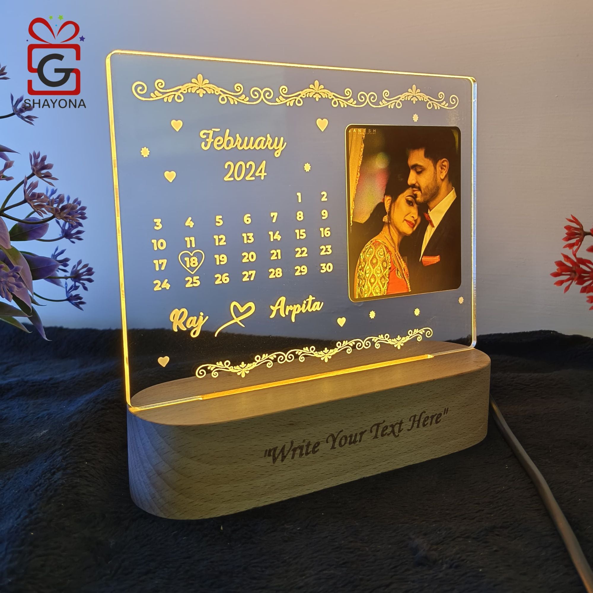 Shayona Customized/Personalized 3D Illusion Calendar Photo Frame With Name Date And Photo | Best wedding / Marriage anniversary Gift For Couple, Husband or Wife