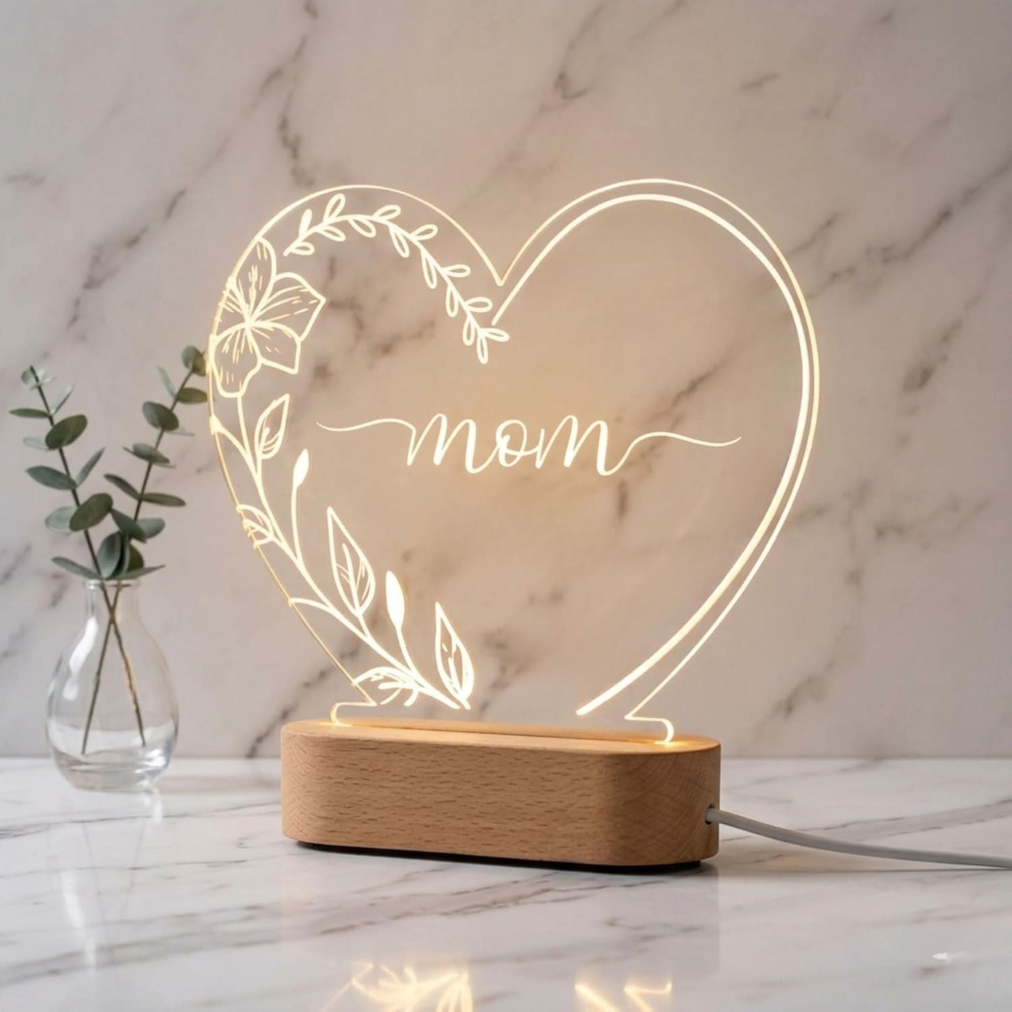 Shayona Gift Shop LED Heart Lamp for Mom – Engraved “We Love You” Acrylic Night Light with Wooden Base | Unique Mother’s Gift for Birthday, Mother’s Day