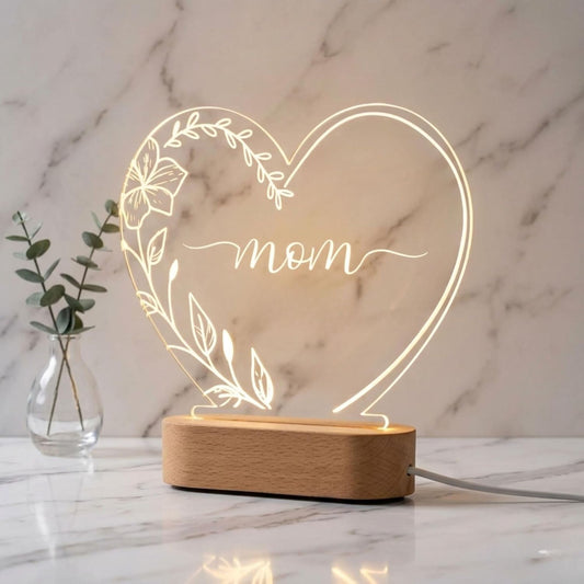 Shayona Gift Shop LED Heart Lamp for Mom – Engraved “We Love You” Acrylic Night Light with Wooden Base | Unique Mother’s Gift for Birthday, Mother’s Day