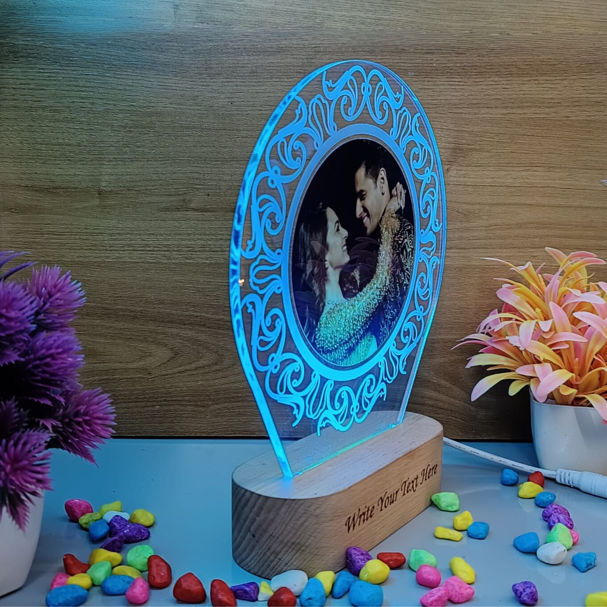 Shayona Gif Sop-Personalized Couple Photo Acrylic LED Lamp | Custom Engraved Photo Frame Night Light with Wooden Base | Romantic Gift for Valentine's Day, Anniversary & Birthday