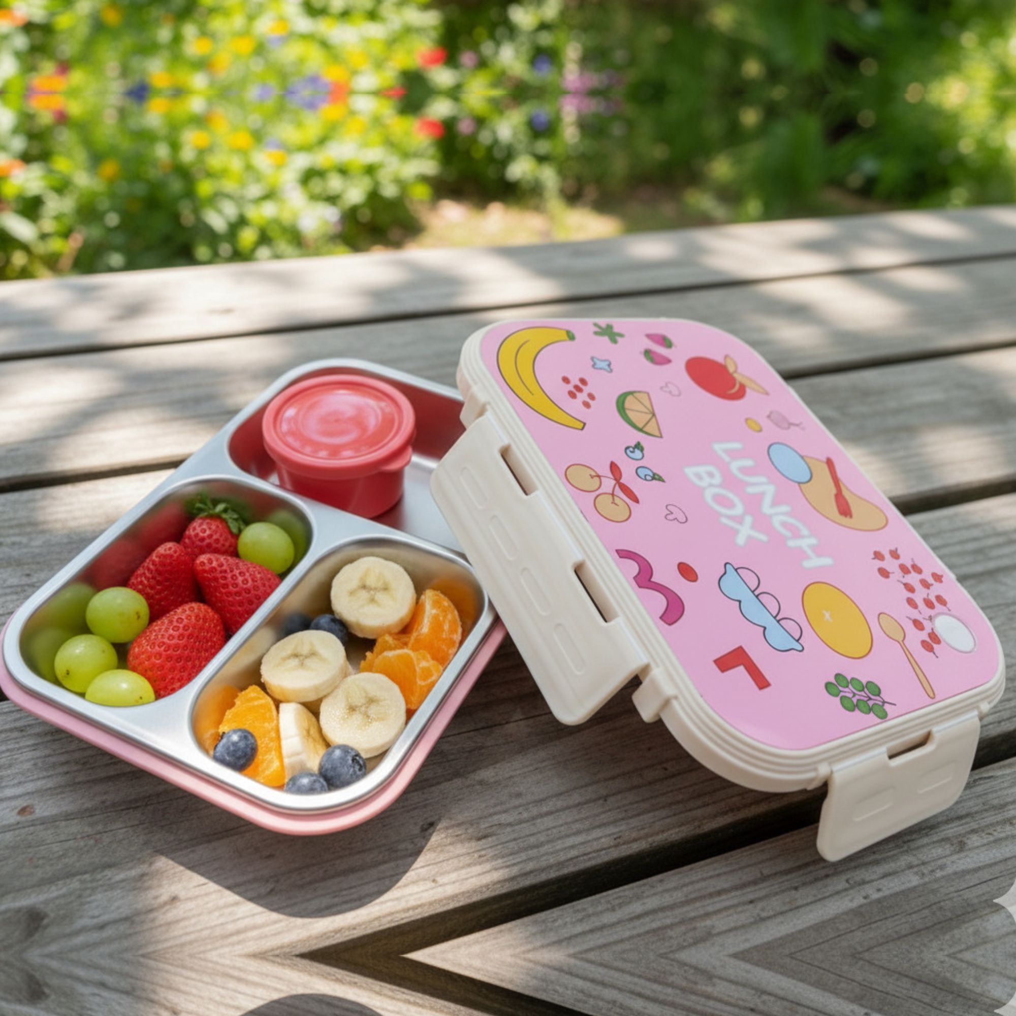 Shayona Kids Lunch Box with Customized Name Stainless Steel Tray | 4-Compartment Tiffin for School, Picnic & Travel | Leak-Proof, BPA-Free, Durable Food Container