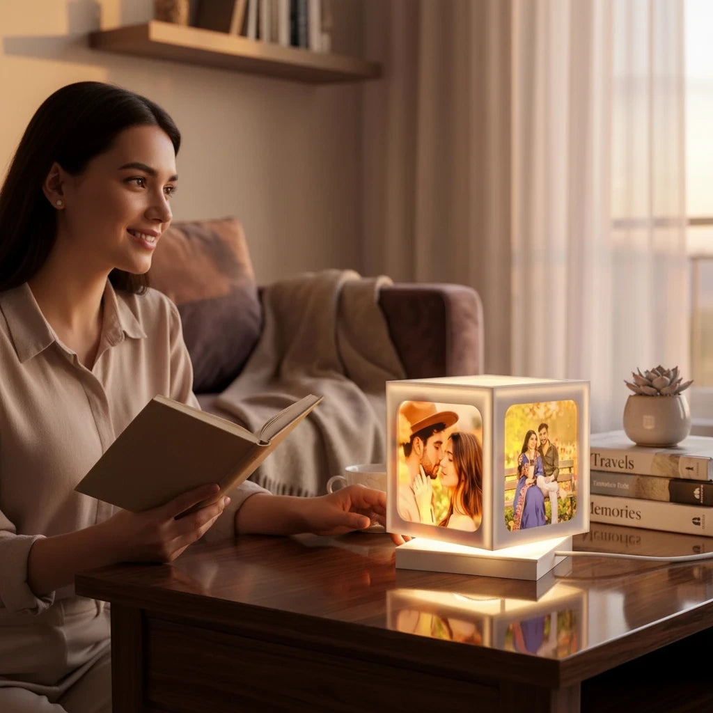 SHAYONAGIFTSHOP personalized white cube LED photo lamp gift for any memorable gift