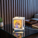 SHAYONAGIFTSHOP personalized white cube LED table lamp displaying a couple's photo on a showcase
