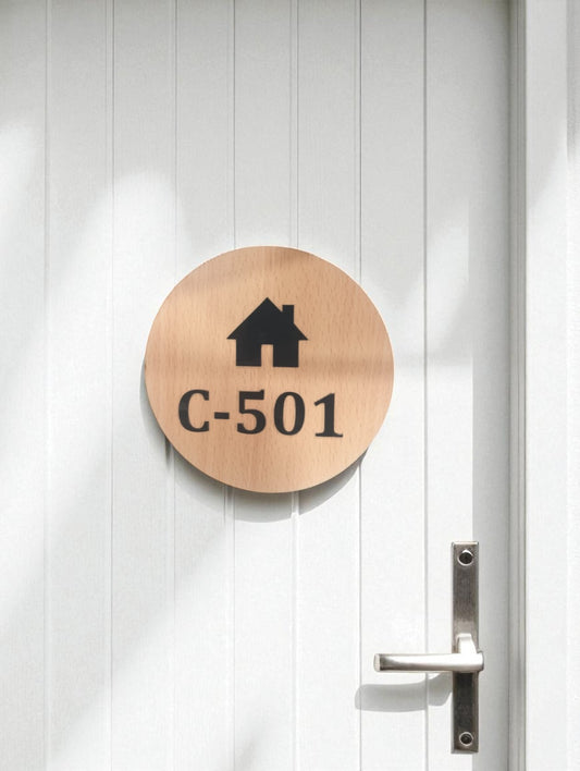 Shayona Gift Shop Round Wooden House Number Plate
