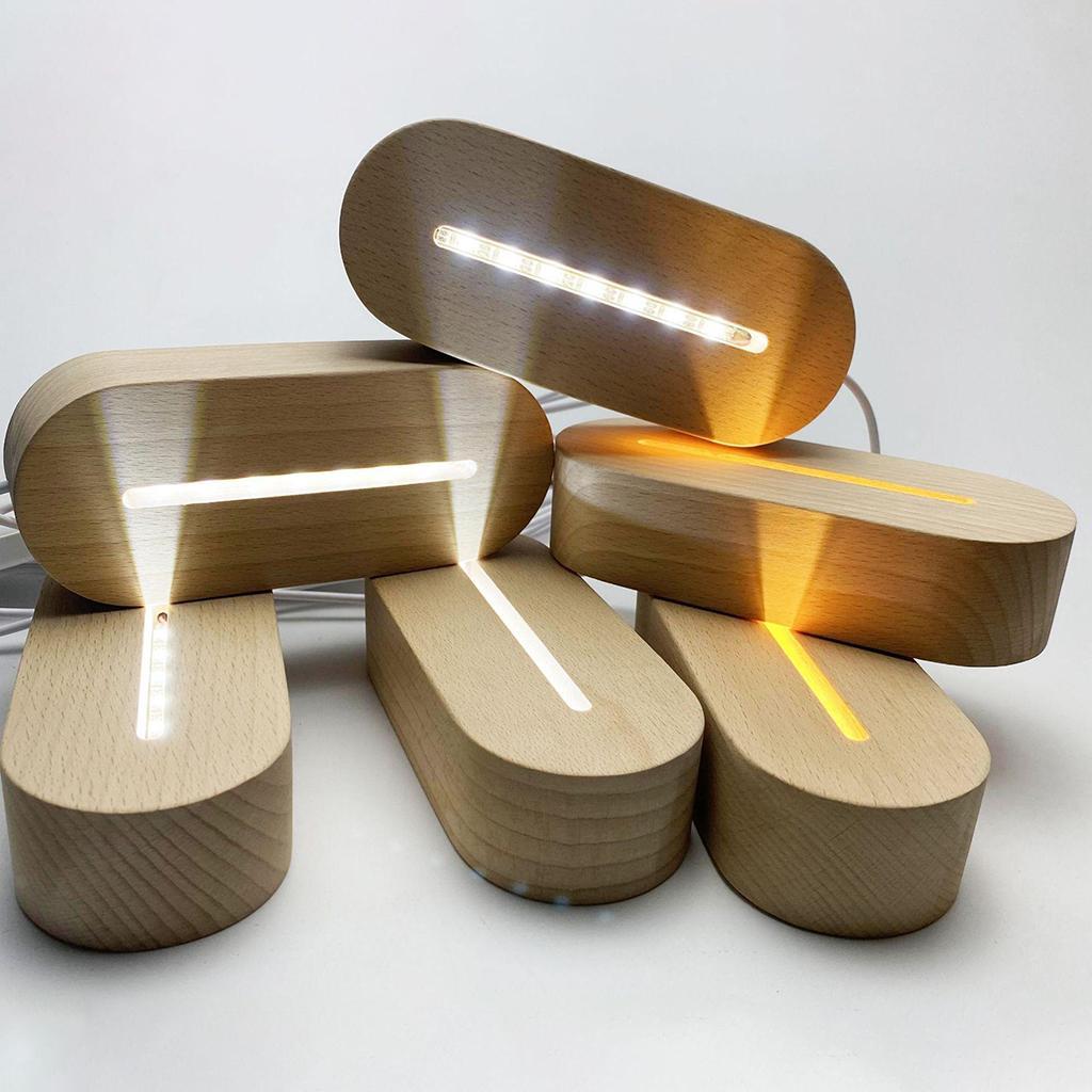 Wooden warm white LED Light Base Acrylic Display Stand Lamp for Crystals Glass Art