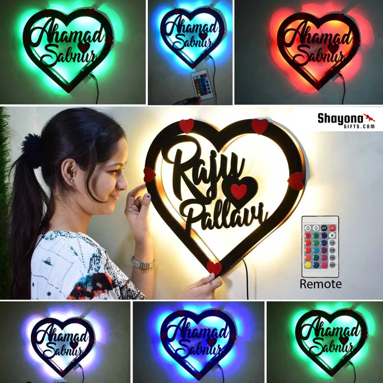 Couple Heart Shape Monogram (Multicolor With Remote)